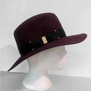 Eugenia Kim Burgundy Wool Wide-Brim Hat with Black Band